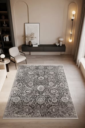 Look Black LB009G Siyah Gri Halı Klasik Desen Akrilik Yumuşak Tozuaz Salon Oturma Odası Halısı 
