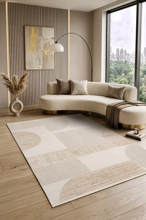 Luxia LU002B Bej Krem Akrilik Modern Salon Koridor Yatak ve Oturma Odası Halısı