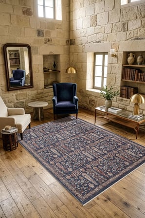 Focus FO005M Lacivert Renkli Vintage Modern Salon Koridor Yatak ve Oturma Odası Halısı