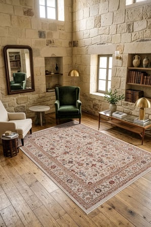 Focus FO002R Krem Renkli Vintage Modern Salon Koridor Yatak ve Oturma Odası Halısı