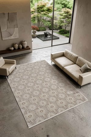 Mihenk MH003B Beyaz-Gri Akrilik Geometrik Desen Modern Salon, Koridor, Yatak ve Oturma Odası Halısı