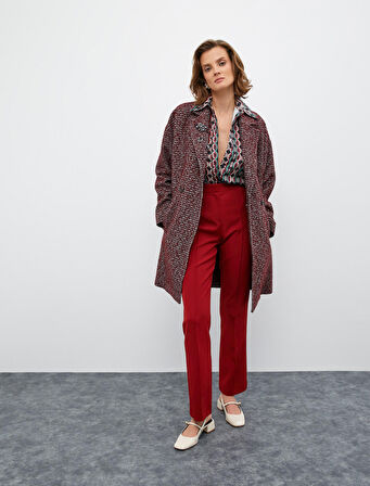 Melis Ağazat X Koton - Yüksek Bel Nervürlü Kumaş Pantolon