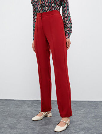 Melis Ağazat X Koton - Yüksek Bel Nervürlü Kumaş Pantolon