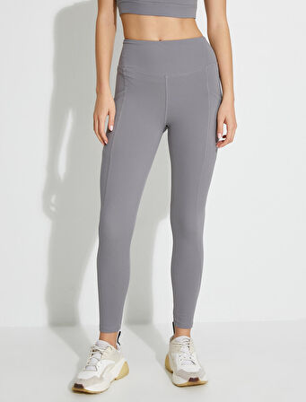 Cep Detaylı Yüksek Bel Spor Tayt Dikiş Detaylı Slim Fit Tuşe Yumuşak Dokulu