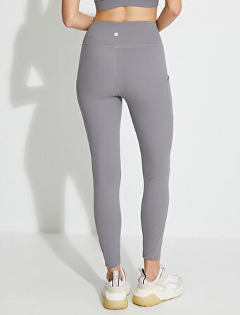Cep Detaylı Yüksek Bel Spor Tayt Dikiş Detaylı Slim Fit Tuşe Yumuşak Dokulu