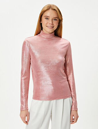 Uzun Kollu Tişört Dik Yaka Metalik