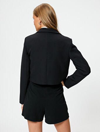 Crop Blazer Ceket Düğmeli Cep Detaylı