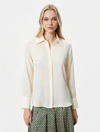 Melis Ağazat X Koton - Dokulu Gömlek Klasik Yaka