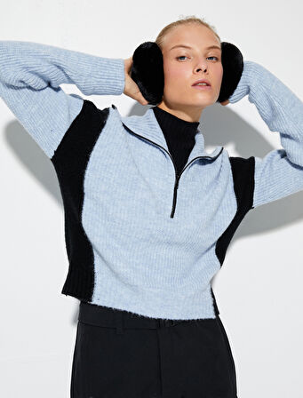 Yarım Fermuarlı Kazak Dik Yaka Örgü