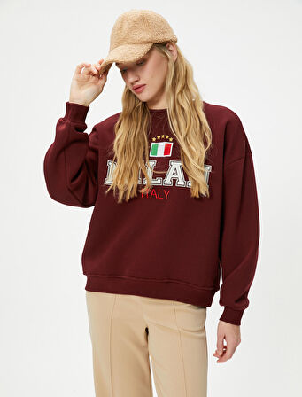 Italy Sweatshirt Aplike Detaylı Uzun Kollu Bisiklet Yaka Pamuklu