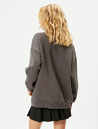 Gömlek Yaka Sweatshirt Paris Baskılı İşlemeli Uzun Kollu Pamuklu
