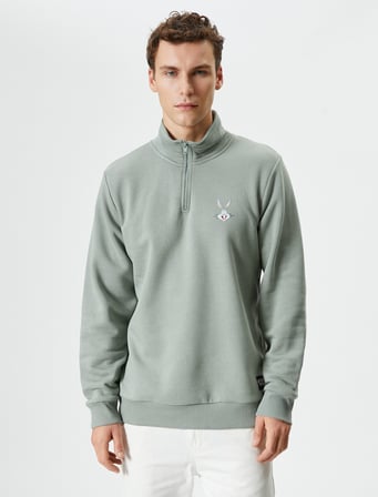 Bugs Bunny Dik Yaka Sweatshirt Lisanslı Baskılı