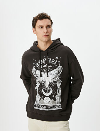 Oversize Kapşonlu Sweatshirt Mistik Baskılı Sloganlı