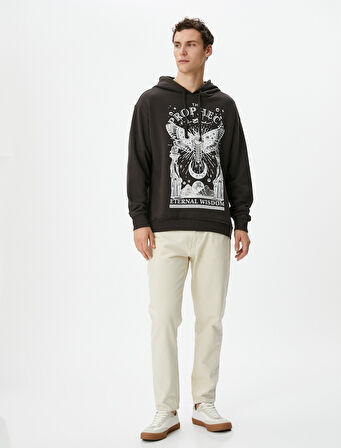 Oversize Kapşonlu Sweatshirt Mistik Baskılı Sloganlı
