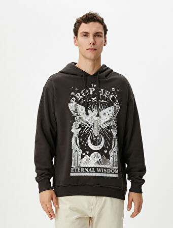 Oversize Kapşonlu Sweatshirt Mistik Baskılı Sloganlı