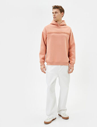 Oversize Kapşonlu Sweatshirt Dikiş Detaylı Uzun Kollu