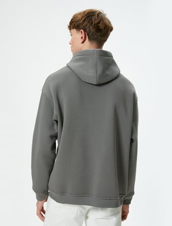 Oversize Kapşonlu Sweatshirt Dikiş Detaylı Uzun Kollu Şardonlu