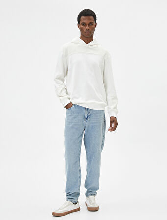 Kapşonlu Sweatshirt Dokulu Dikiş Detaylı Uzun Kollu