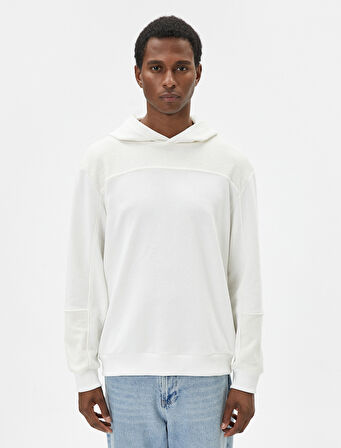 Kapşonlu Sweatshirt Dokulu Dikiş Detaylı Uzun Kollu