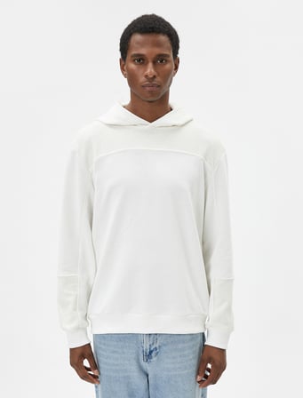 Kapşonlu Sweatshirt Dokulu Dikiş Detaylı Uzun Kollu