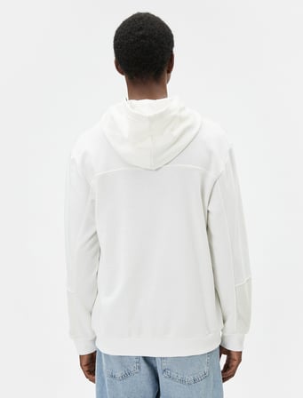 Kapşonlu Sweatshirt Dokulu Dikiş Detaylı Uzun Kollu