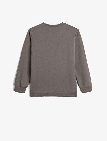 Sweatshirt Uzun Kollu Bisiklet Yaka Kurt Baskılı Şardonlu 