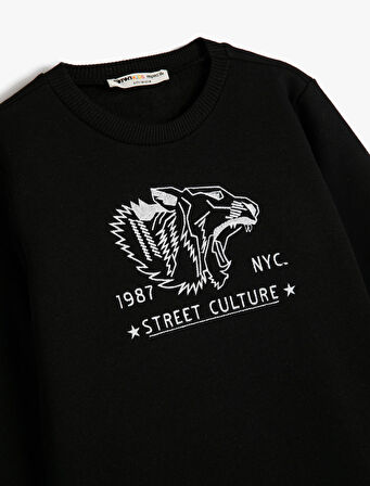 Sweatshirt Uzun Kollu Bisiklet Yaka Kaplan Baskı Detaylı 