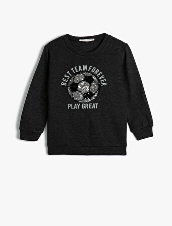 Sweatshirt Futbol Baskılı Uzun Kollu Bisiklet Yaka Şardonlu 