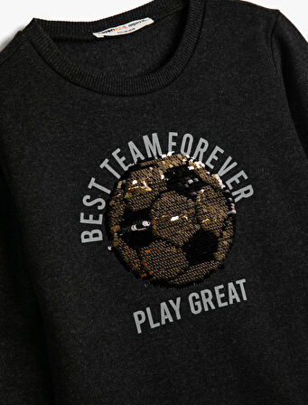 Sweatshirt Futbol Baskılı Uzun Kollu Bisiklet Yaka Şardonlu 