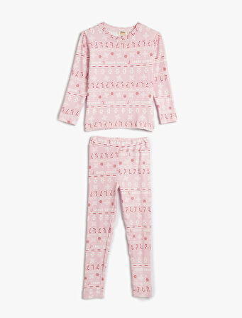 Pijama Takımı Yılbaşı Temalı Baskılı Uzun Kollu 2 Parça