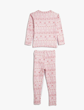 Pijama Takımı Yılbaşı Temalı Baskılı Uzun Kollu 2 Parça