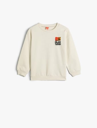 Sweatshirt Uzun Kollu Bisiklet Yaka Şardonlu Pamuklu 