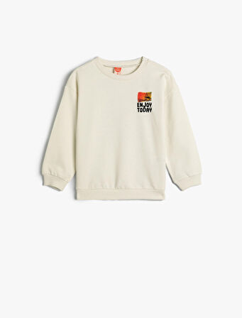 Sweatshirt Uzun Kollu Bisiklet Yaka Şardonlu Pamuklu 