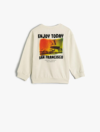 Sweatshirt Uzun Kollu Bisiklet Yaka Şardonlu Pamuklu 