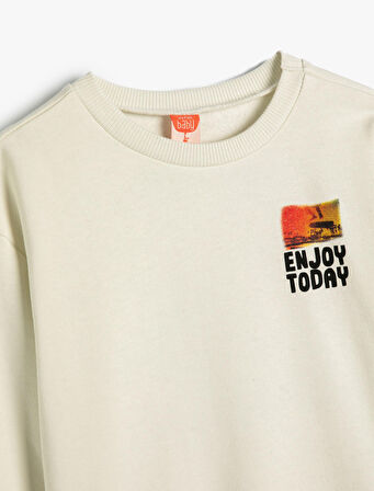 Sweatshirt Uzun Kollu Bisiklet Yaka Şardonlu Pamuklu 