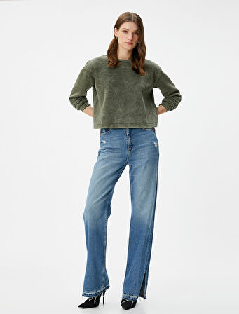 Bisiklet Yaka Sweatshirt Basic Yıkamalı