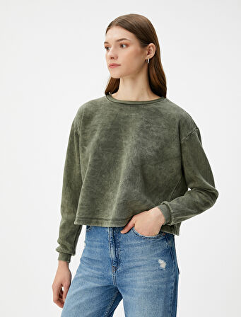 Bisiklet Yaka Sweatshirt Basic Yıkamalı