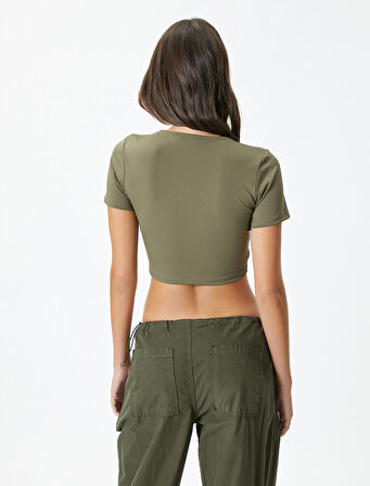 Crop Tişört Kısa Kollu Bisiklet Yaka Slim Fit