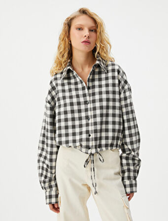 Crop Oduncu Gömlek Beli Bağlamalı Uzun Kollu Yumuşak Dokulu