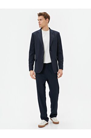 Blazer Ceket Slim Fit Cep Detaylı Düğmeli Mono Yaka