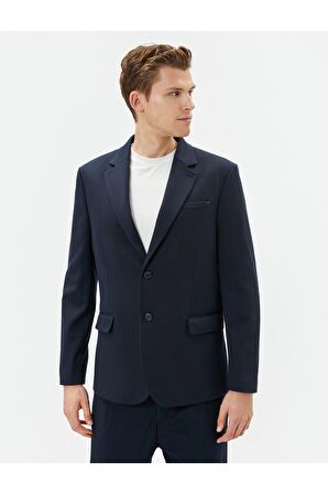 Blazer Ceket Slim Fit Cep Detaylı Düğmeli Mono Yaka