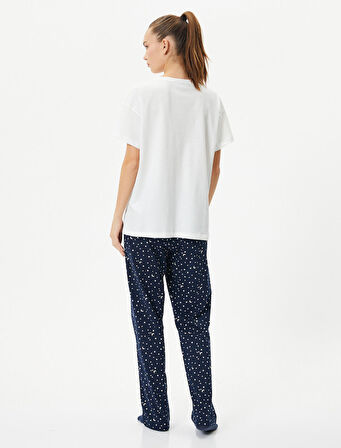 Kısa Kollu Pijama Takımı Baskılı Pamuklu