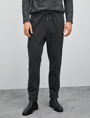 Basic Dokuma Pantolon Slim Fit Beli Bağcıklı Cepli Katlı Paça