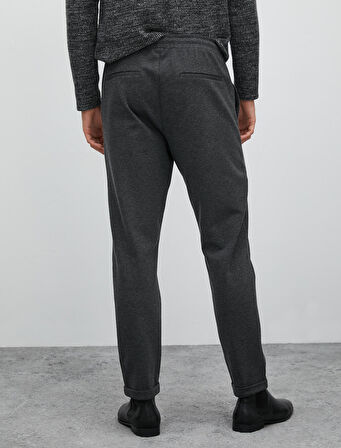 Basic Dokuma Pantolon Slim Fit Beli Bağcıklı Cepli Katlı Paça