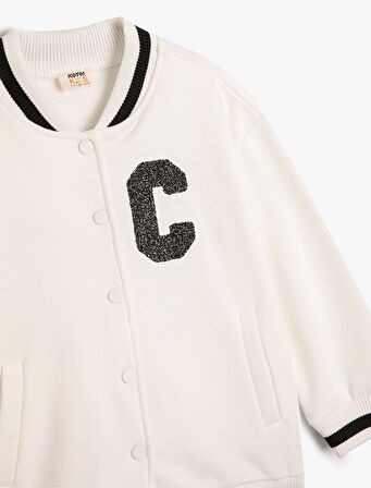 Ceket Aplike Detaylı Cepli V Yaka Çıtçıt Kapamalı