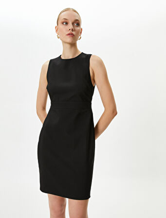 Mini Kalem Elbise Bisiklet Yaka Kolsuz Regular Fit