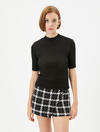 Triko Kazak Kısa Kollu Bisiklet Yaka Simli