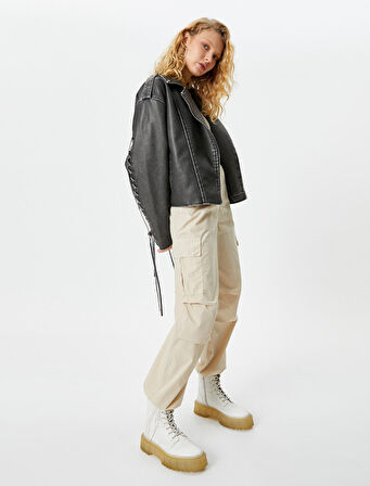 Paraşüt Pantolon Oversize Kargo Cepli Beli ve Paçaları Lastikli Pamuklu