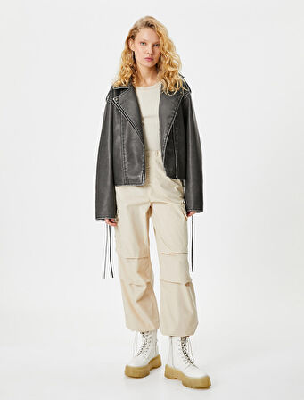 Paraşüt Pantolon Oversize Kargo Cepli Beli ve Paçaları Lastikli Pamuklu