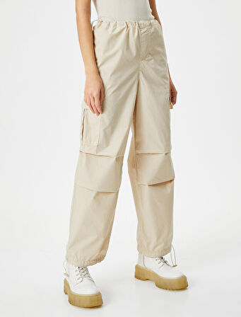 Paraşüt Pantolon Oversize Kargo Cepli Beli ve Paçaları Lastikli Pamuklu